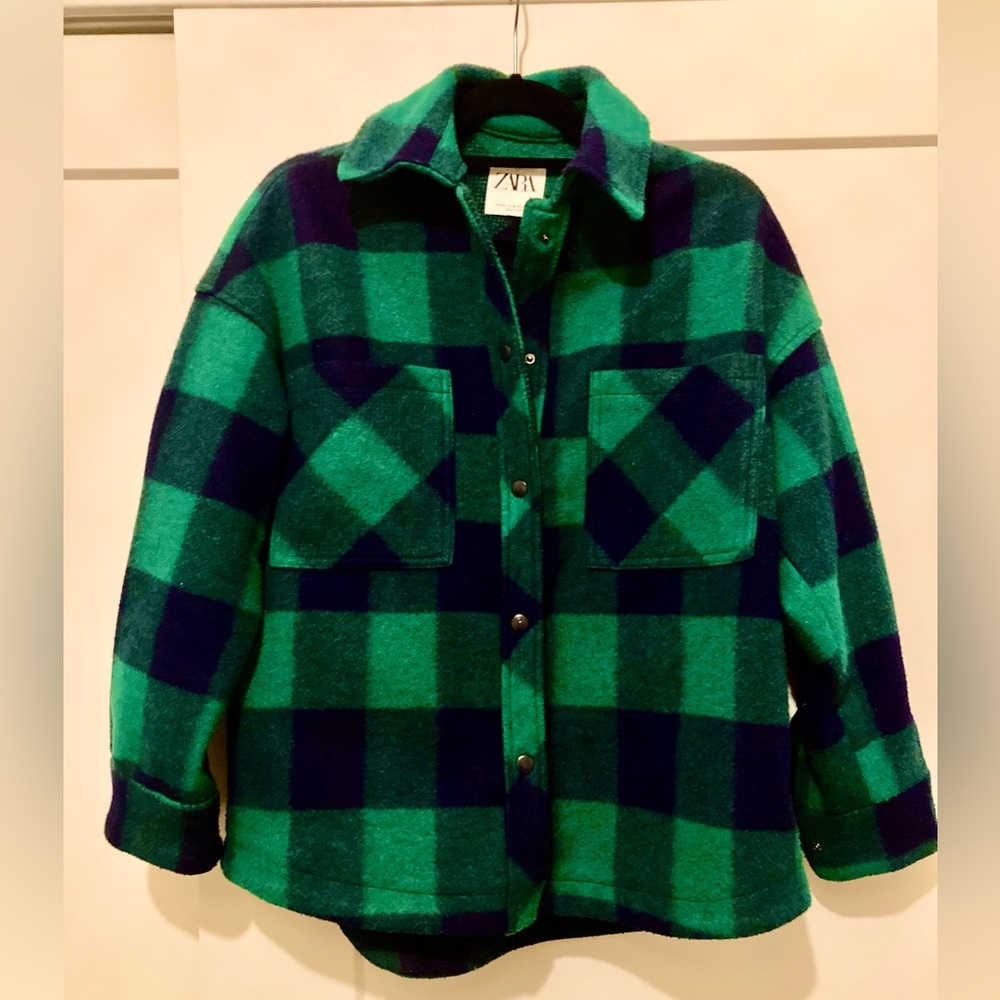 Emerald Green Fleece Plaid ZARA shacket jacket